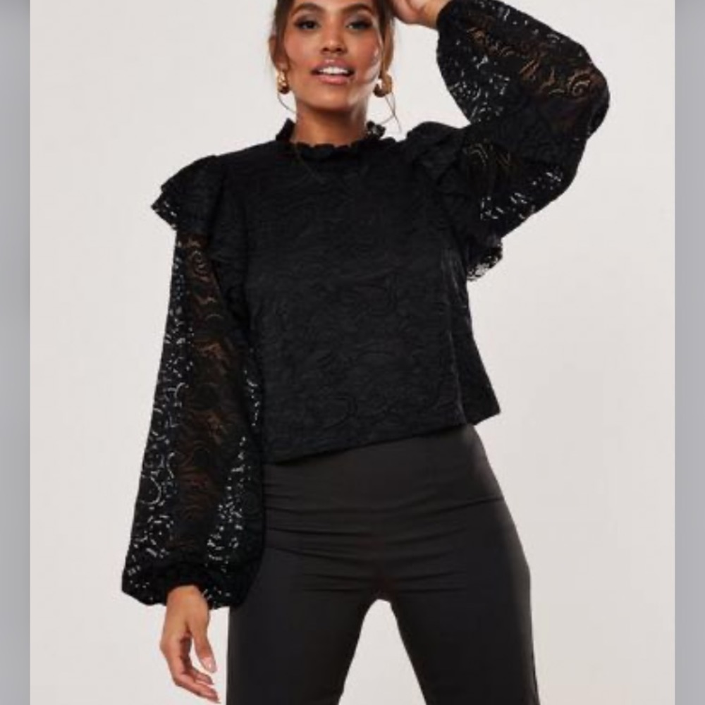 NEW missguided lace blouse with ruffles, high neck